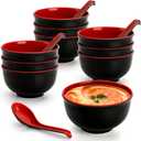 Set of 10 Miso Soup Bowl with Spoon, Restaurant Quality Melamine Cereal Rice Bowl, 16 Oz Unbreakable Japanese Dinnerware for Ramen, Udon Noodle, Dishwasher Safe
