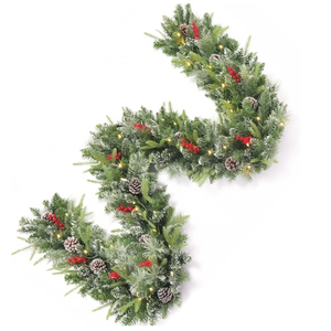 2 Pack 9FT Prelit Christmas Garland Decorations White Light, Snow Xmas Garland with Lights, Pulg in, for Outdoor Indoor, Home Decoration Mantle Stairs Railing Fireplace Outdoor Indoor Door
