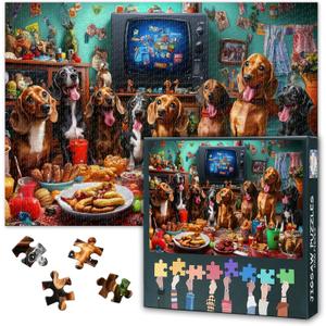Jigsaw Puzzle 1000 Pieces for Adults Dachshund Feast Funny Dog Gathering Cute Wiener Dogs Party Playful Canine Art Premium Paper Puzzle Relaxing Challenge 27.5 x 19.7 in