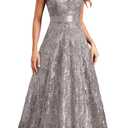 Sleeveless Glitter Sequined Womens Long Formal Gown Aline Prom Dress for Anchorwoman Floor Length Evening Dress (XX-Large, Grey)