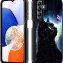 for Samsung Galaxy A15 5G Case, Heavy Duty 3 in 1 Hybrid Hard PC & Soft Silicone Shockproof Drop Protection Case for Samsung Galaxy A15 5G 2024, Black Cat and Butterfly