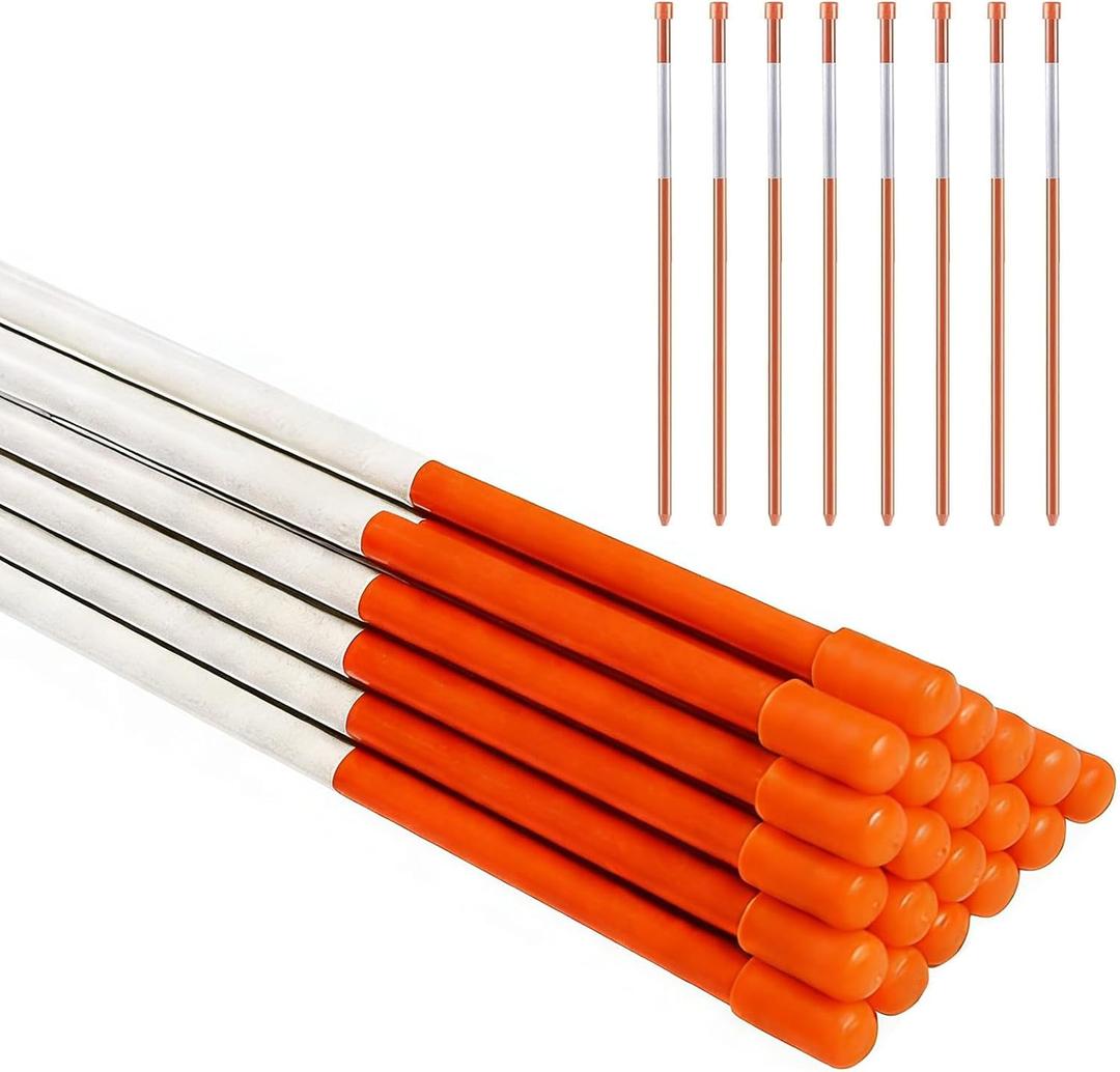 Driveway Markers with Reflective Tape 20 Pcs 48 Inch Solid Fiberglass Pole Snow Stakes for Parking Lots, Walkways, Ski Slopes Road (5/16 Inch Diameter)