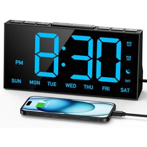 GOLOZA Digital Alarm Clocks for Bedrooms, Digital Clock with 4 Level Brightness +Off, Dual Customizable Alarms, USB Port, Power-Off Memory, Snooze, DST, 12/24H, Desk Clock for Kids Adults Elderly (Manual Time Sync)