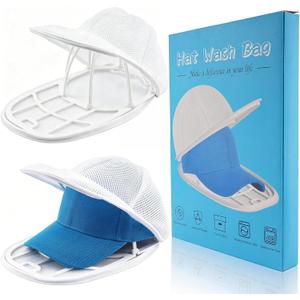 Eiito Hat Washer Cage Hats Cleaner, 4Pcs (2 Cages + 2 Bags) Hat Washer for baseball caps for Washing Machine or Dishwasher, Ball Cap Washers Frame for Flat & Curved Hats, White (With Mesh White 2 Pack)
