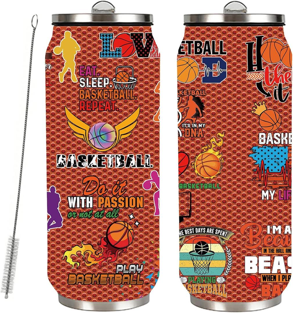 Basketball Tumbler Stainless Steel Tumbler Travel Mug Men Women Birthday Gifts With Straw Lid Coffee Mugs Car Cup - 17 OZ B3