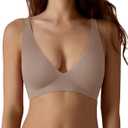 SHARICCA Pro Seamless Bra for Women Deep V Neck Wirefree Bra Adjustable Strap Comfort Sleep Bra Removable Padded Bralette (X-Large, Coffee)