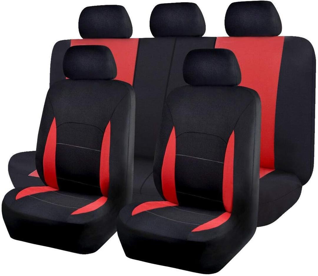 Flying Banner Car Seat Covers Full Set Front Seats and Rear Bench Polyester car seat Protectors Black Gray Purple airbag Compatible Rear Bench Split (Black Red)