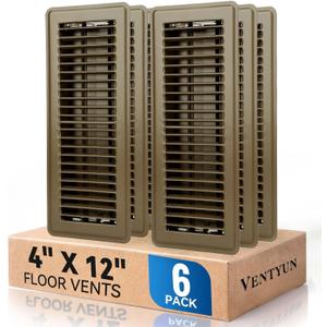 4" x 12" Floor Register Vent Covers 6-Pack, Walkable Powder-Coated Metal Vent Covers with Adjustable Airflow, Curved Safe Edges for Floor/Wall, Brown