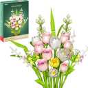 Tulip and Rose Flowers Bouquet Building Sets 18-Pack, Halloween Christmas Valentine's Back to School Gift for Women Girl Girlfriend, Artificial Flower Kits Plant Botanical Collection Home Decor