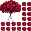 Cherica 20 Pcs Dark Red Hydrangea Artificial Flowers Bulk, Faux Hydrangea Flowers Heads, Artificial Fake Silk Hydrangea Flowers with Stems, Red Flowers Artificial for Decoration Wedding Décor