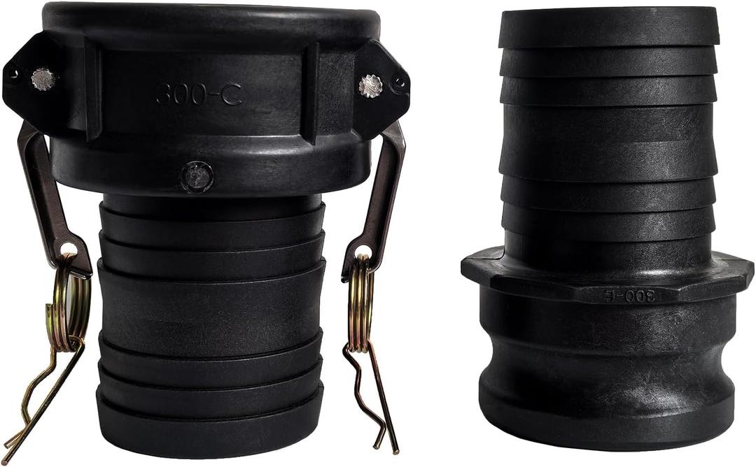 Camlock Fittings 3 Inch Type C & E Polypropylene Cam and Groove Hose Fitting Kit with 3" Female & Male Camlock x 3" Shank (Hose Barb), Cam and Groove Hose Couplings