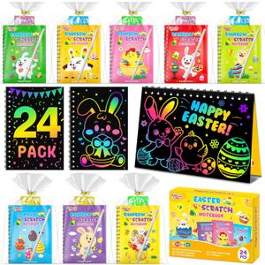 Party Favors for Kids: 24 Pack Easter Rainbow Scratch Art Notebook Classroom School Supplies Bulk for Girls Boys Goodie Bags Stuffers, Return Gifts for Birthday Party Gift Kid Crafts