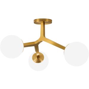 Semi Flush Mount Ceiling Light Fixture 3-Light Modern Gold Sputnik Chandelier with Globe Milky Frosted Glass Shade E12 Sputnik Ceiling Light for Kitchen, Hallway Light Fixtures Ceiling