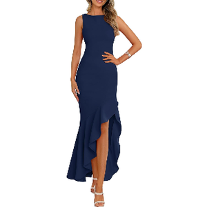 PRETTYGARDEN Wedding Guest Dresses for Women 2025 Summer Formal Gala Maxi Dress Ruffle Mermaid Cocktail Long Dresses, Large