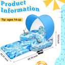 Motorized Pool Float for Adults with Canopy, Inflatable Pool Lounger with Dual Motors, Cup Holders, Foot Pump, Raft Holds up to 220lb, Electric Floaty for Lake Summer Water, 65.75" x 43.31"