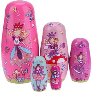 Konrisa Matryoshka Nesting Dolls Set of 5 Pieces Angel Elf Handmade Figurine Wooden Stacking Dolls for Girls Wedding Party Supplies Home Decoration (Pink)