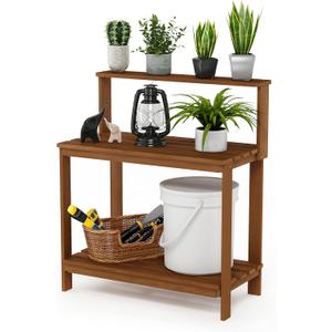 Furinno FG17478 Tioman Outdoor Patio Furniture Hardwood Potting Bench, Natural, 3 Tier