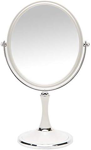 YEAKE Vintage Table Mirror with Stand 8-inch Double Sided Swivel 1X/3X Magnification Desk Mirror with Silver Style 13 Inch Height Standing Tabletop Makeup Vanity Mirror(Oval)