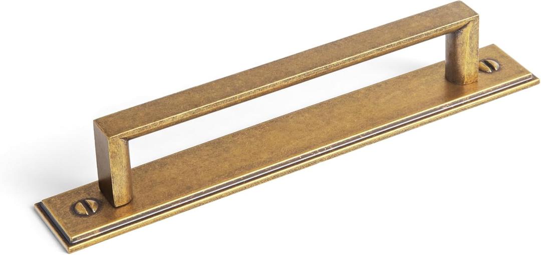Goo-Ki 2 Pack Retro Zinc Alloy Cabinet Pull with Backplate-5''(128mm) Hole Centers Antique Brass Drawer Handles