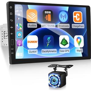 9inch Single Din Touchscreen Car Stereo Compatible with Wireless Carplay and Android Auto, Bluetooth Car Radio with Backup Camera, AM/FM/RDA Radio, Mirror Link, IPS Screen