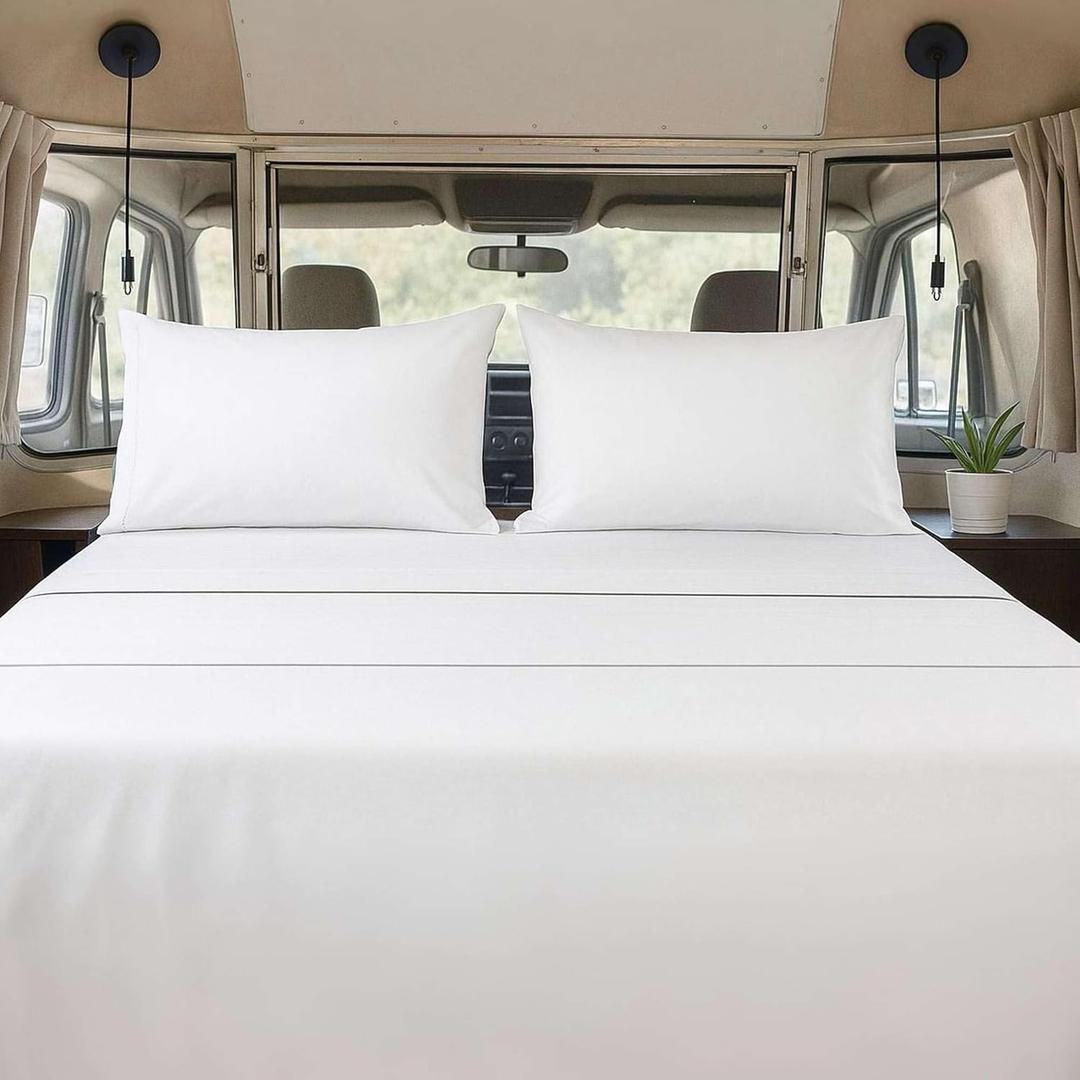 Ready To Rest 4 Piece Olympic Queen Sheet Set - White, Fits 66x80 Mattresses with 15 Inch Deep Pockets, Easy Care Microfiber Fabric, Ideal for Home, RV Bunks, Guest Beds & Travel Trailers