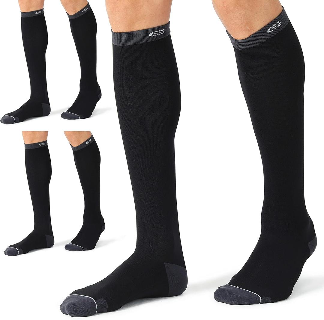 CS CELERSPORT 3 Pairs Compression Socks for Men and Women 20-30mmHg Running Athletic Support Socks (Large-X-Large, Black)