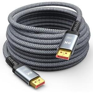 Capshi Fiber Optic DisplayPort Cable 50FT/15M, 8K Long DP Cable 1.4 (8K@60Hz, 4K@144Hz, 2K@240Hz) HBR3 Support 32.4Gbps, HDCP 2.2, HDR10 FreeSync G-Sync for Gaming Monitor 3090 Graphics PC
