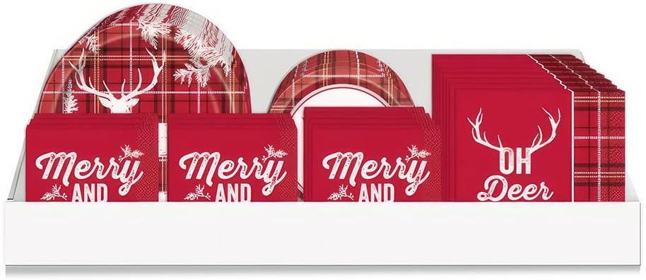 Red Plaid Deer Christmas Tableware Kit (Pack of 80) - Durable & Vibrant Party Supplies - Perfect for Festive Parties, Family Gatherings & More