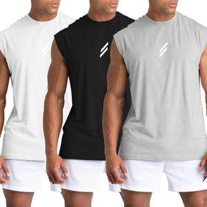 LSLXYWZX Men's Tank Tops 3 Pack Sleeveless Workout Mesh Material Quick Dry Athletic Running Gym Muscle Beach Fitness Shirts (US, Alpha, XX-Large, Regular, Regular, Black+White+Gray)