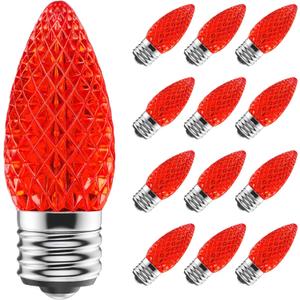 AJONIAM C9 Led Replacement Christmas Light Bulbs, 25-Pack C9 Shatterproof Led Bulbs with E17 Candelabra Base for Christmas String Lights, Waterproof & Dimmable Christmas Village Bulbs - Red