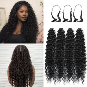 KRALER Feather Crochet Hair Extensions for Women 18 Inch 100 Strands Miracle Knots Feather Crochet Hair Pre-Separated Invisible Synthetic Curly Deep Wave Crochet Hair(100strands Dark Brown)
