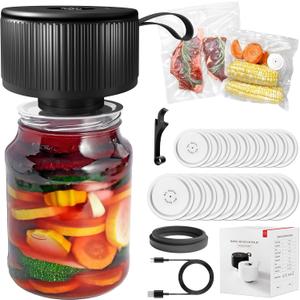 Mason Jar Vacuum Sealer Kit,Auto Stop jar vacuum sealer for mason jars,Portable kitchen Food Storage and Canning,Includes 20 Jar Lids,with Led Screen (Black)