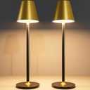 Modern LED CordlessTable Lamp,4000mAh Rechargeable Battery Desk lamp,3 Level Brightness Kitchen Light, Portable, Minimalist Design, for Couple Dinner/Coffee Table/Restaurant/Bedroom (Gold&Black 2pack)
