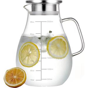 84.5oz Borosilicate Glass Teapot with 304 Stainless Steel Lid & Built-in Strainer, Stovetop & Microwave Safe Tea Kettle for Loose Leaf/Iced/Fruit/Herbal Tea, 2500ml Clear Pot