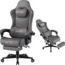 Gaming Chair,Big and Tall Gaming Chair 400lbs Office Chair with Footrest, 90-155° Recline & Removable Headrest Lumbar Support[Spring + 4D Sponge](Grey)