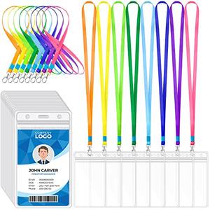 Kingdder 48 Sets Kids Lanyard with ID Badge Holder Bulk Vertical Name Tag Holder Neck Lanyard for Adult (Assorted Color)