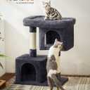 Feandrea Cat Tree, 33.1-Inch Cat Tower, Plush Condo for Large Cats up to 16 lb, Large Perch, 2 Caves, Scratching Post, Smoky Gray UPCT61G