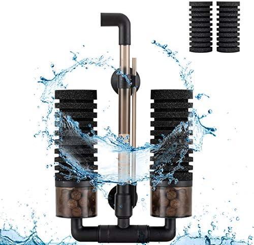 hygger Sponge Filter, Aquarium Filter Double Sponge Replaceable Media with 4 Biochemical Sponges and 1 Bag of Filtered Ceramic Balls Ultra Quiet Filter Fish Tank (S/M)