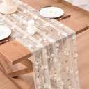 Beige Spring Summer Floral Table Runner Easter Embroidery Wildflower 10ft Gauze Seasonal Sheer Blossom Kitchen Dining Table Decoration for Home Birthday Party Baby Bridal Shower