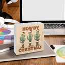 Howdy Christmas Western Cactus Cowgirl Boots Wooden Box Sign, Country Christmas Wood Signs For Home Office Desk Shelf Table Decor, Western Decorations, 6x6 Inch (color-8)