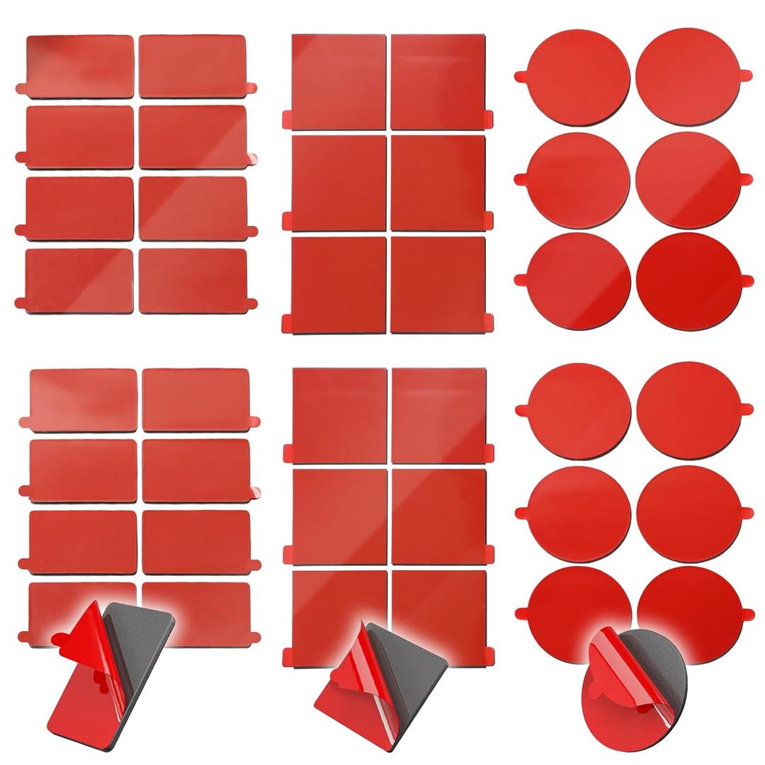 Tikfoam Double Sided Tape Pre Cut Large, Heat Resistant, Heavy Duty UltraSticky, 2X2 inch Square, Round, and 2X1.18 inch Rectangle, Mounting Tape for Car, Home, Office and Outdoor