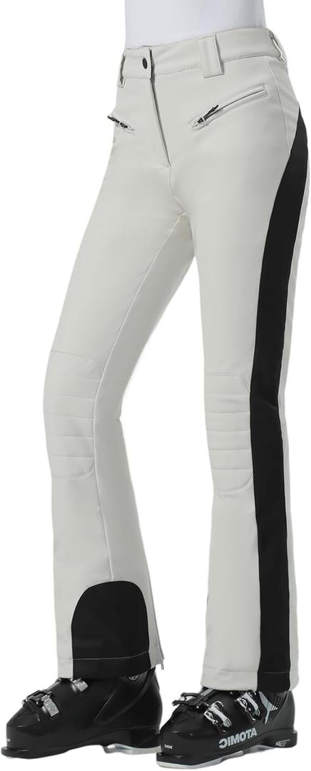 GSOU SNOW Womens Ski Pants Slim Snow Flared Snowboarding Insulated Waterproof Windproof Winter Outdoor Hiking Warm (Small, Beige)