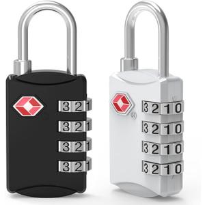 2 Pack 4 Digit TSA Luggage Locks, Diyife Outdoor Waterproof Padlock, Combination Lock for Backpack, Locker, Gate, Toolbox, High-Strength Zinc Alloy Steel - Black & White