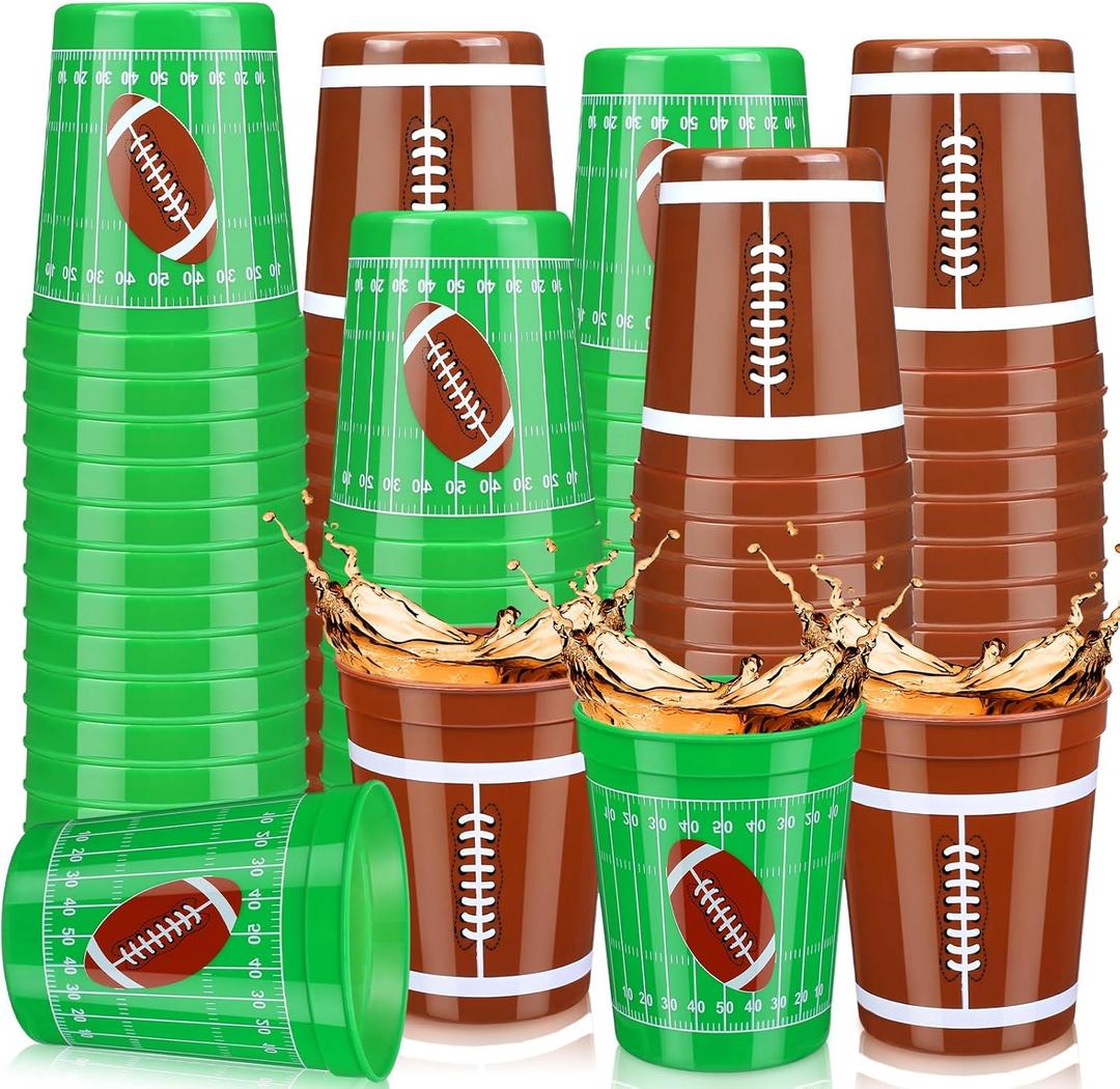 Norme 24 Pcs Football Cups Bulk Plastic 16 oz Reusable Cups Football Themed Birthday Party Supplies Decoration Party Sports Drinking Trumbers for Birthday Senior Night Dinnerware Team Event