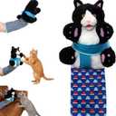 Kitty Karate Cat Wrestler Puppet with Protective Forearm Sleeve, Karate Kitten Glove Interactive Arm Wrestling Puppet Toy, Realistic Movements, Soft Plush for Kittens & Cats (Black)