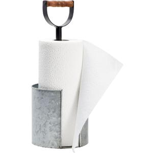 Kitchen Paper Towel Holder for Countertop with Wooden Handle, Galvanized Farmhouse Decor 15 x 16 in - Rustic Farmhouse Decor Paper Towel Holder Countertop