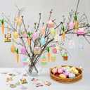 Easter Tree Decorations and Ornaments Set, Large Bunny Ear & Pink Bow Topper, LED Lights, Ribbon - Hanging Egg, Rabbit, Gnome & Carrot Wooden Decor for Home, Party, Table, Outdoor & Classroom