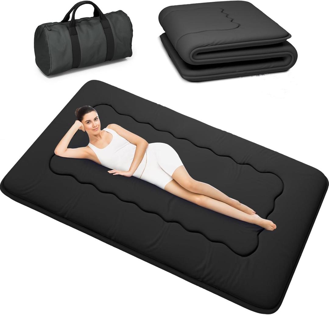 Kiseely Japanese Futon Mattress, Foldable Tatami Mat Portable Dormitory Sleeping Pad with Bag & Strap, Floor Thicken Sleeping Roll up Camping Mattress (Black WS1, 39"X80")