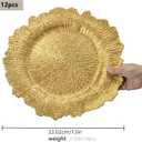 13 Inch Gold Charger Plates, Round Reef Pattern, Plastic, Set of 6, for Dinner Plates, Wedding Decor, Table Setting (Irregular)