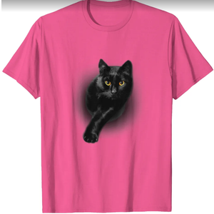 Black Cat Yellow Eyes T-Shirt Cats Tee Shirt Gifts T-Shirt (Pink, L)